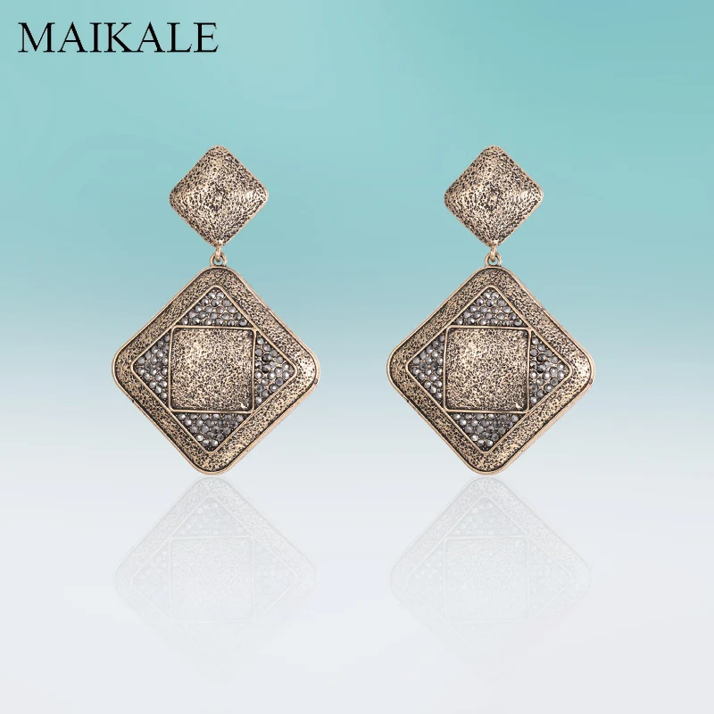 

MAIKALE Retro Big Square Zinc Alloy Dangle High Quality Earrings Classic Hanging Rhinestone Drop Earring for Women Jewelry Gifts