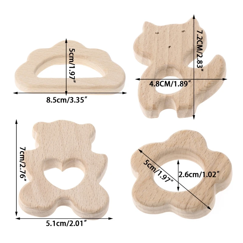 

Baby Wooden Teething Relief Toy Nature Organic Polar Bear Nursing Holder Teether Cloud Fox Flower