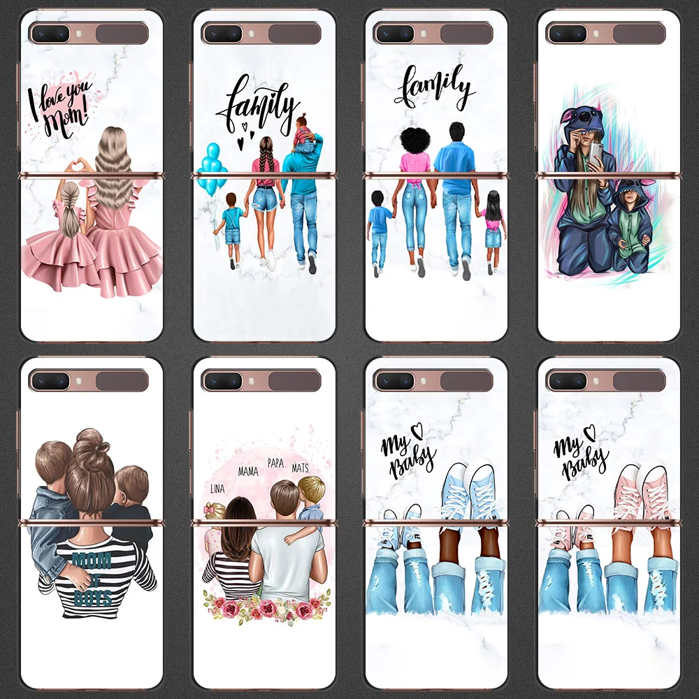 

for Samsung Galaxy Z Flip Mobile Phone Shell Z Flip 5G Folding Protective Case Luxury Shell Baby Mother Brown Little Girl Family