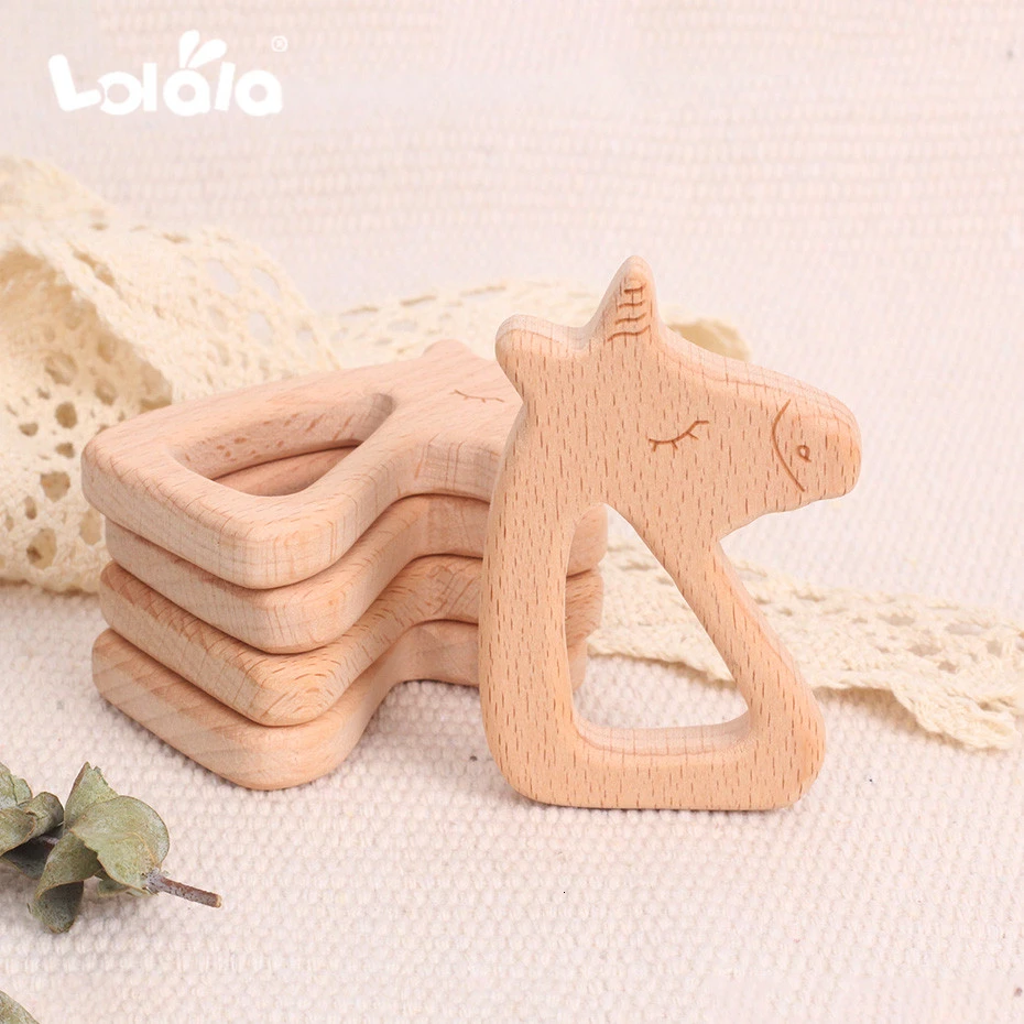 

10pcs Wooden Cute Horse Teethers Natural Handmade Wooden Toys DIY Wood Personalized Pendent Eco-Friendly Safe Baby Teether Toys