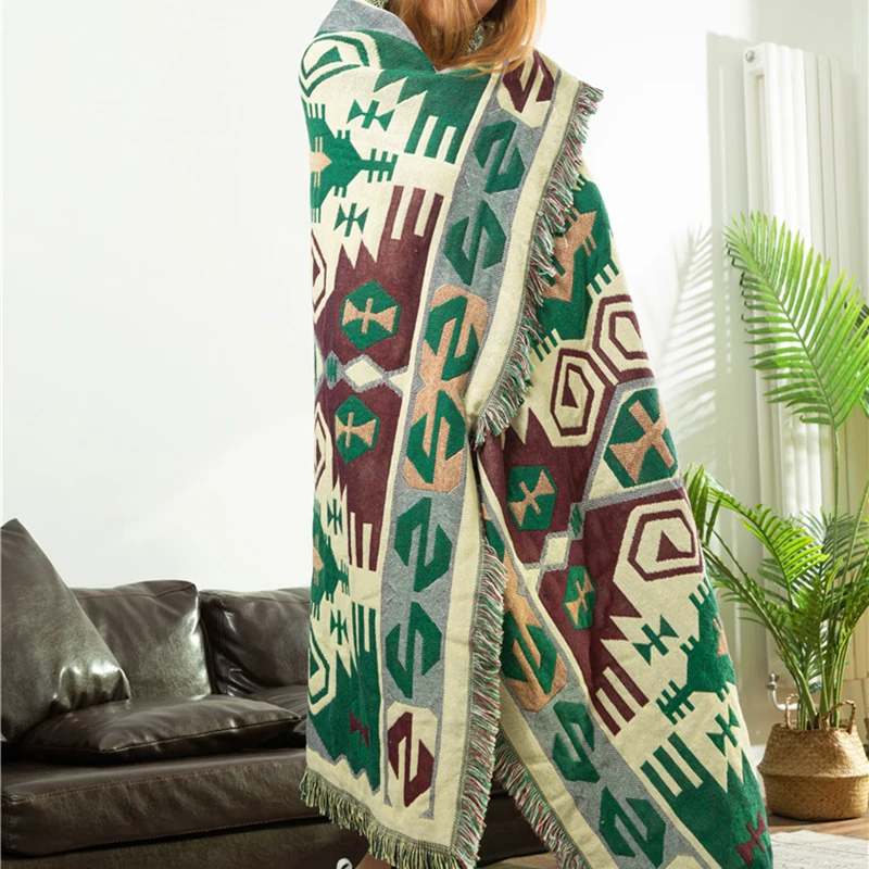 Geometric Print Throw Blanket for Beds with Tassels 9 Sizes Blankets Sofacover HIgh Quality Bedspread Tapestry Decorative | Дом и сад