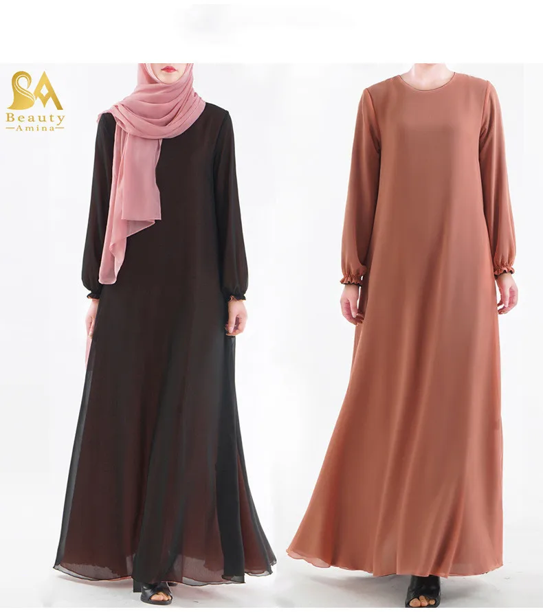 Роскошное шелковое платье-макси Abaya с обеих сторон имитация 2 предметов
