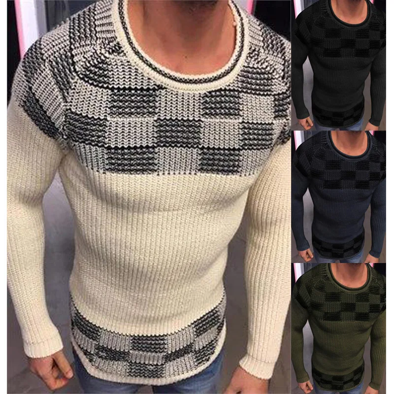 

Мужской трикотажный джемпер с длинным рукавом и круглым вырезом