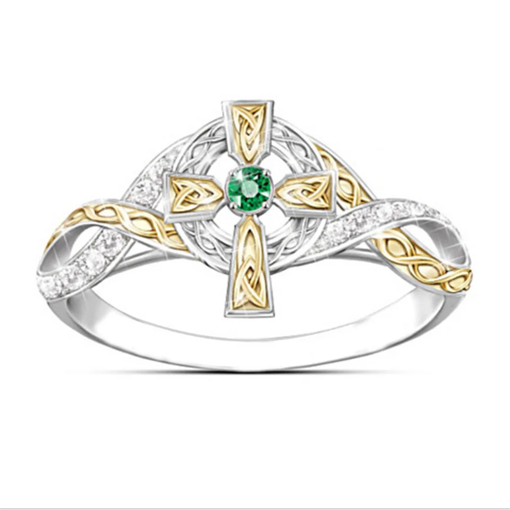 

Believers Jesus Wedding Ring Cross Design Mosaic Mixed Color Exquisite Gems Piety Christian Believers Optional Ring Jewelry