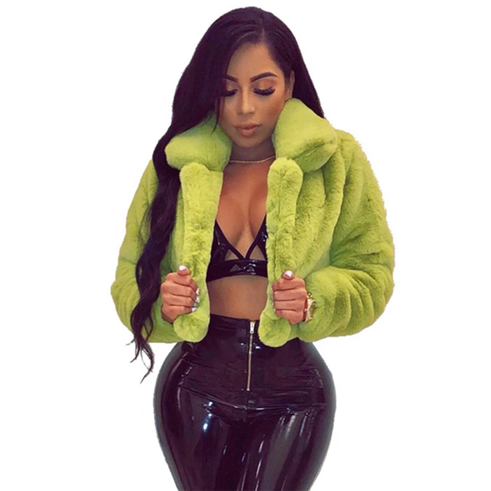 

2021 Autumn Winter Fashion Women Short Faux Fur Coat Long Sleeve Turn Donw Collar Thick Jacket Elegant Loose Outwear LJLS144
