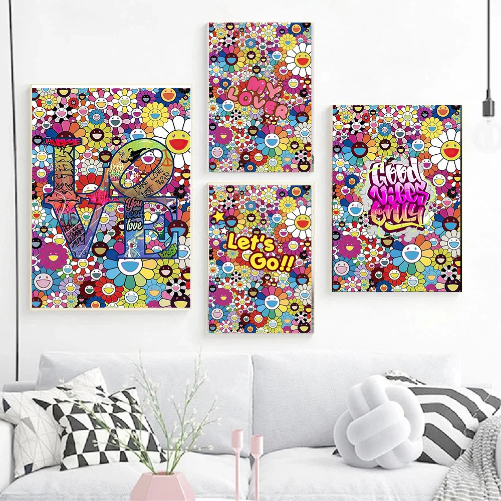

Colourful Sun Flower Canvas Painting Wall Art Blessings And Inspiring Words Poster Prints for Living Room Home Decoration