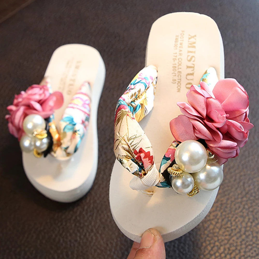 

Kids Sandals Baby Girls Toddler Soft Non-slip Princess Flip Flop Flower Pearl Beach Shoes Casual Parent-child Slippers qq935