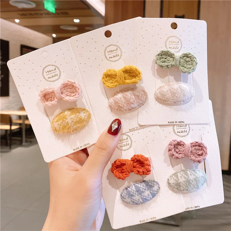 

2pcs Fashion Cute Wool Bow Hair Clips Pin for Baby Geometric Card Issuance Headwear Girls Sweet Hairpins Chic Hair Accessories