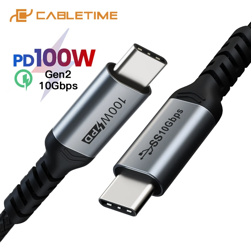 CABLETIME USB C PD100W Gen2 кабеля 10 Гбит/с кабель Переходник на Тип Быстрый зарядный для