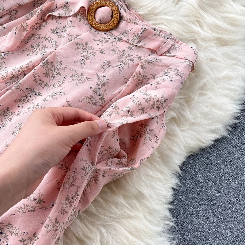 

2021 New Summer Sweet Chiffon Suits Female Floral Printted Casual Two Piece Set Women Sleeveless Tank Tops Wide-leg Pants