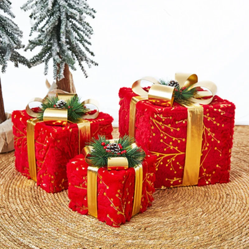 Caja de regalo de Arte de hierro para decoraci&oacute;n de &aacute;rbol de Navidad, conjunto de tres piezas para decoraci&oacute;n de centro comercial, hotel, 3 unidades-5