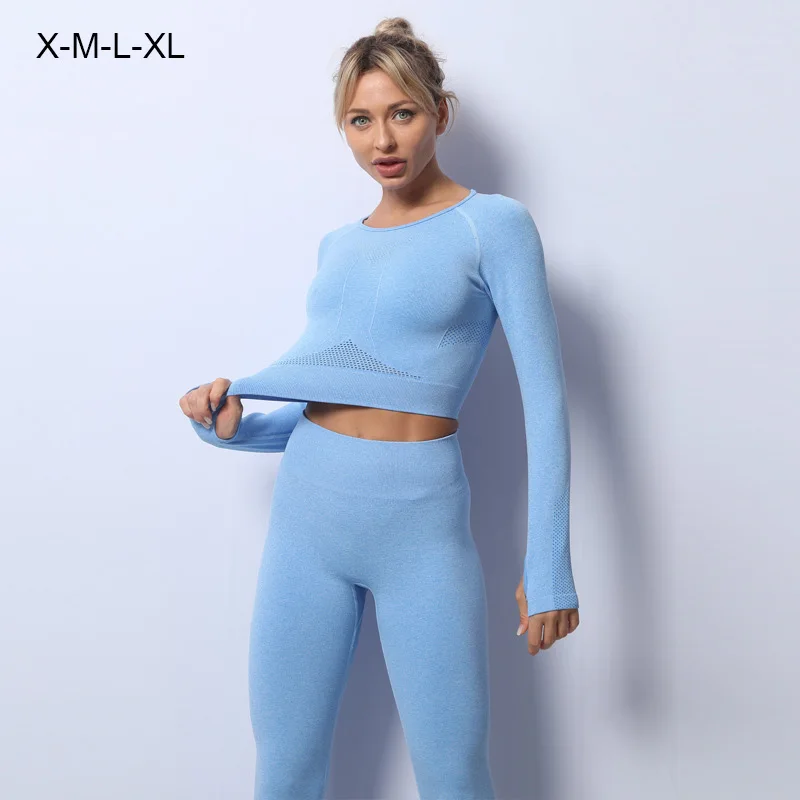

2PCs Women's Yoga sets seamless yoga suits gym suits long sleeved gym long sleeved tops high waisted leggings gym suits