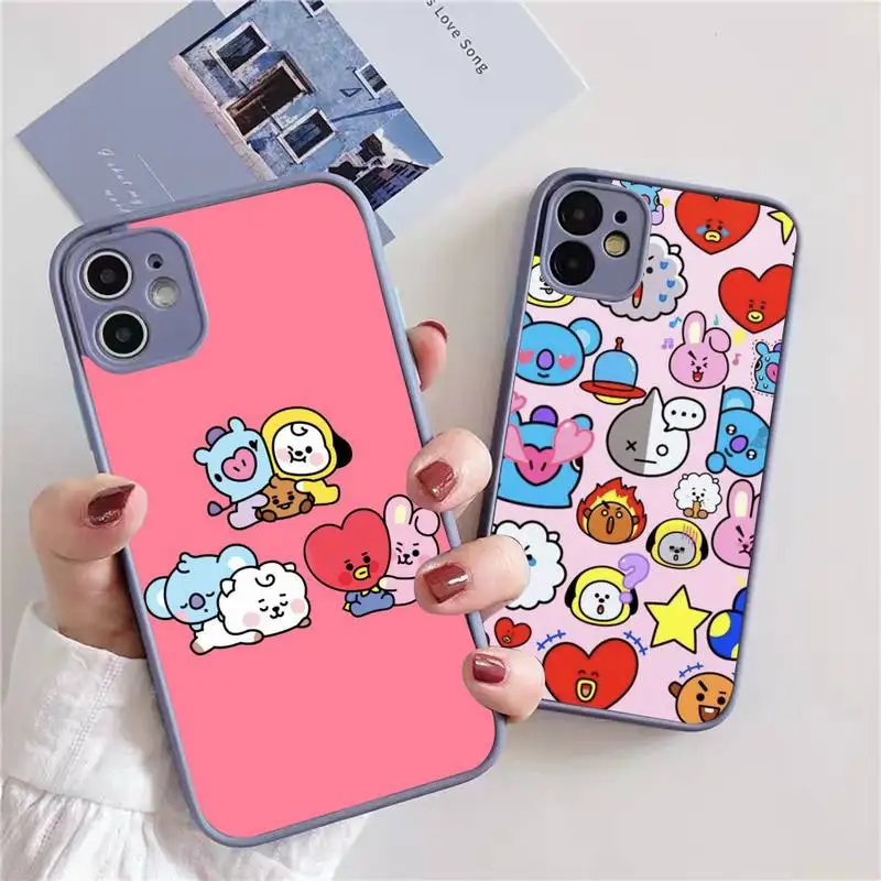 

Zororong Cartoon Funny B-BT21 Phone Case For iphone 13 12 11 xr xs x 7 8 pro max Light gray Soft TPU Silicone Clear Case Cover