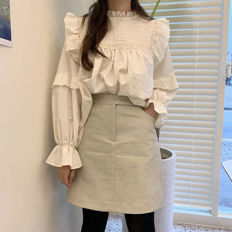 Блузка Alien Kitty Женская с воротником стойкой свободная плиссированная рубашка