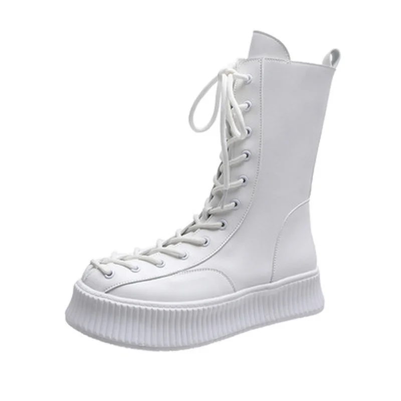 

2021 Spring Autumn Women Shoes Canvas Casual High Top Long Boots Lace-up Zipper Comfortable Flat Sneakers Long Boots Women