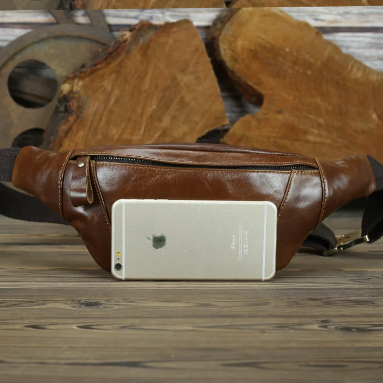 

100% Genuine Cow Leather Men Chest Bag Multifunction Waist Pack