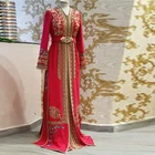 Реальное изображение марокканский кафтан вечерние платья Красные Аппликации мусульманских специальный Нарядное платье Арабская абайя платье на выпускной, вечернее платье