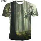 Футболка мужская с 3d-рисунком леса, смешная рубашка с принтом животных, Повседневная футболка с коротким рукавом в стиле хип-хоп, одежда с пейзажем, зеленая аниме