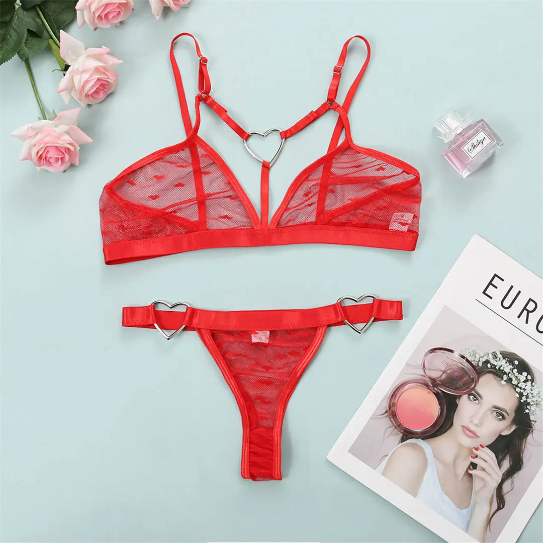 

Sexy Pink Lingerie Women Underwear Lace Bra and Party Sets Female Transparent Lingeries Bra Set Heart Shape Lingerie LNE223