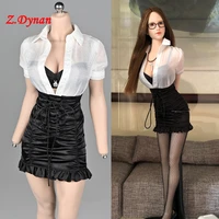 16 scale female body clothes sexy white transparent shirt pleated package hip mini skirt fit 12 action figure dolls