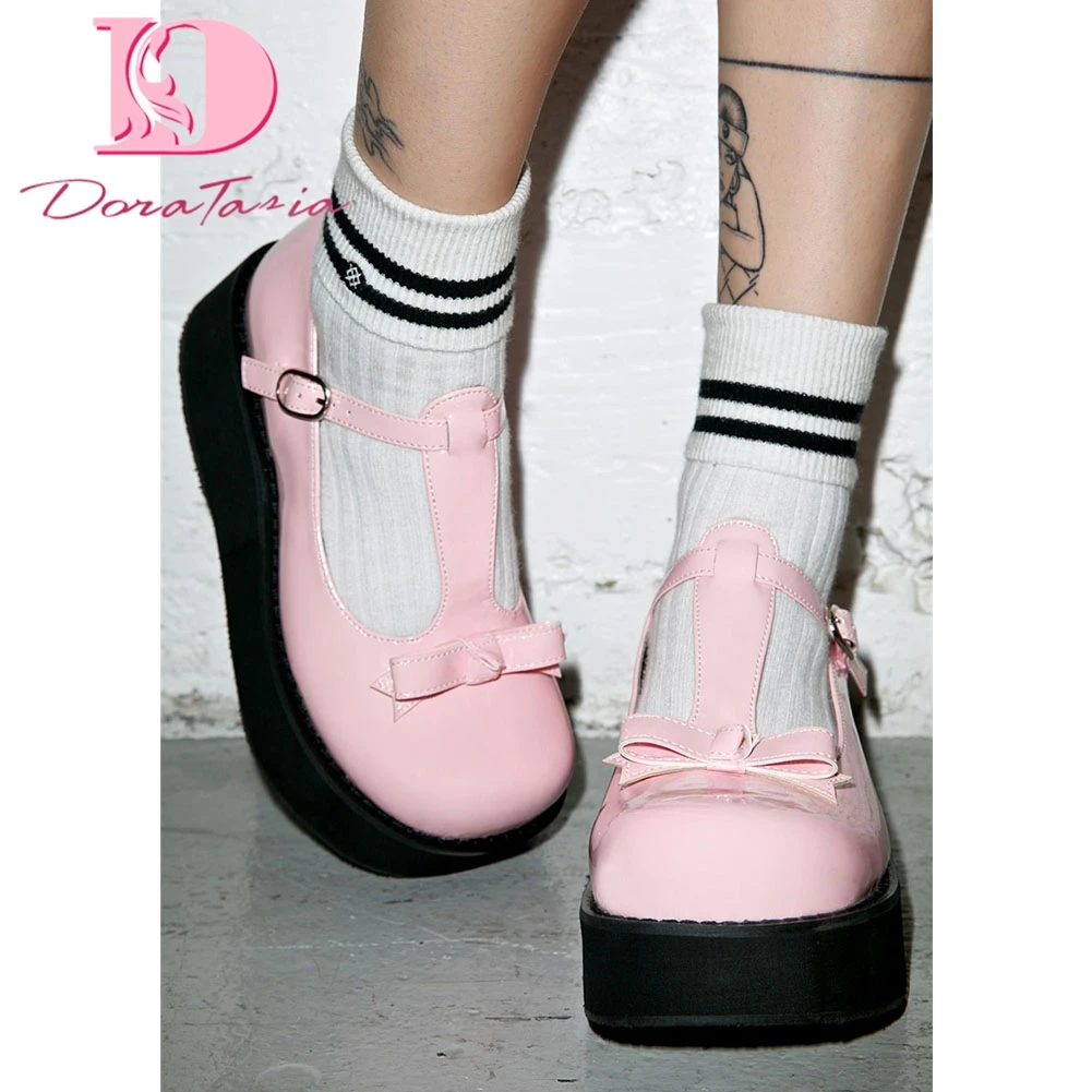 

DoraTasia Brand New Ladies Sweet Cute Pumps Platform Wedges Heels Heart Bowknot women's Pumps Lolita College Style Shoes Woman