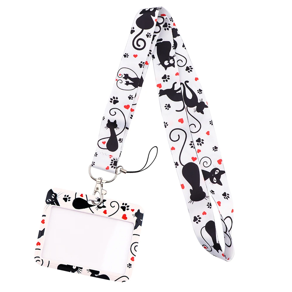 

DZ2077 Unusual Black Cat Key lanyard Car Keychain Personalise Office ID Card Pass Mobile Phone Key Ring Badge Holder Jewelry