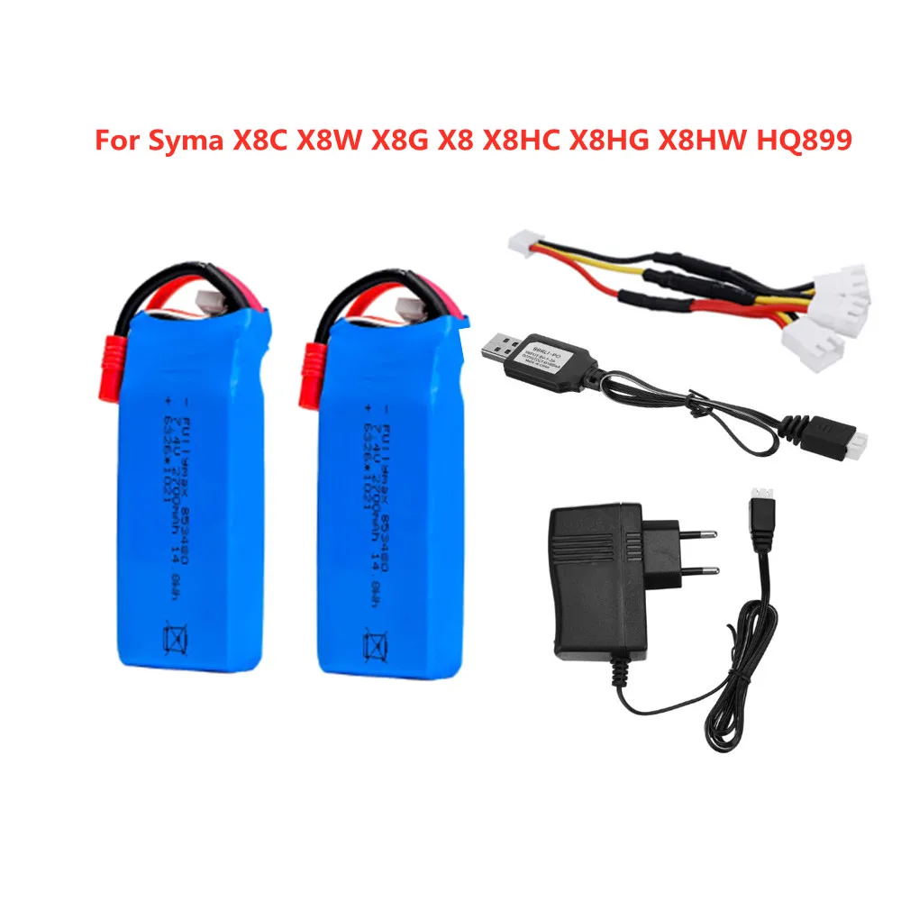 

2s RC Lipo Battery 7.4v 2700mAh and USB Charger for Syma X8C X8W X8G X8 X8HC X8HG X8HW HQ899 T70CW RC Quadcopter Spare Parts