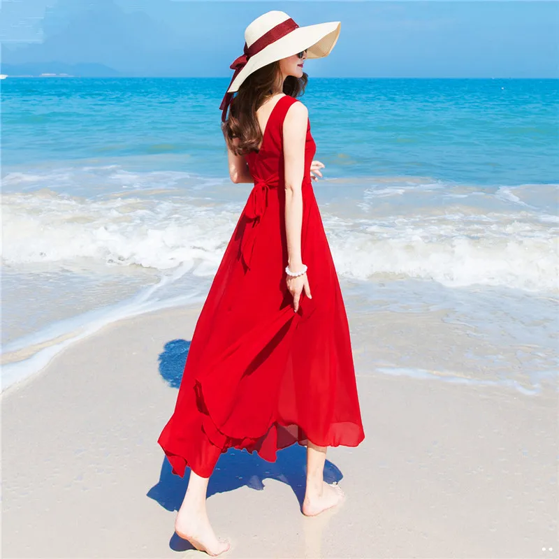 

Summer Chiffon Dress 2020 Women's Dresses Vintage Sexy Beach Maxi Dress Femmes Female Clothes Elegant Boho Dress Vestidos Top