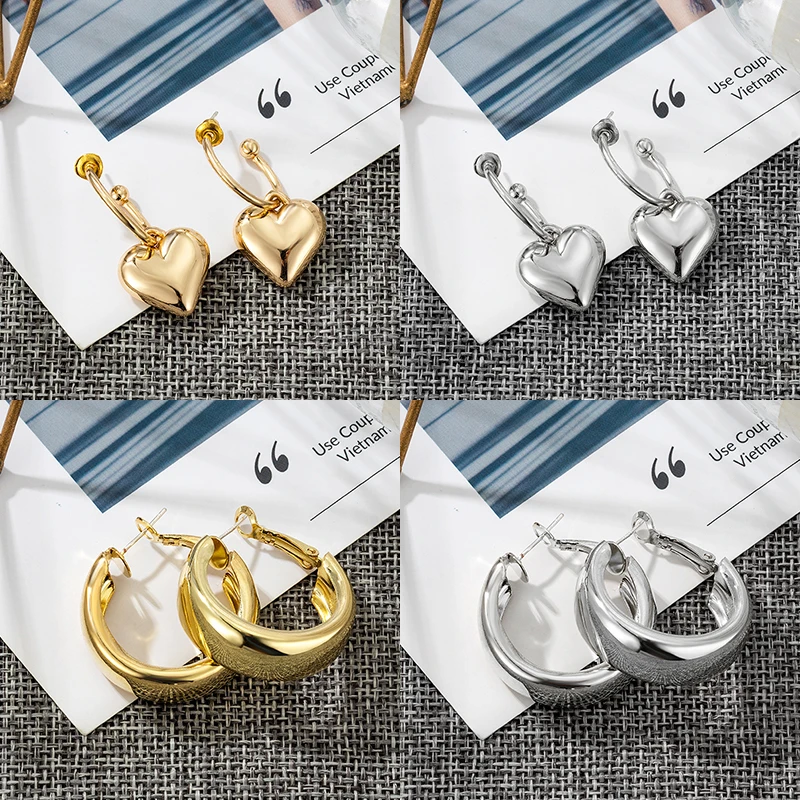 

Women's Earrings Heart Hoop Earrings for Women Korean Fashion Unusual Earrings Hanging Earrings 2021 Trend Female Metal Jewelry