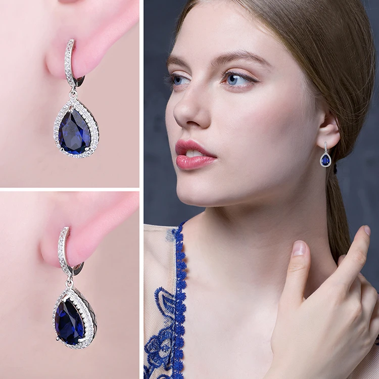 Jewelrypalace Роскошные Груша Cut 12.4ct синий создания Сапфир Длинные висячие серьги Твердые стерлингового серебра 925 Красивые ювелирные изделия для Для женщин
