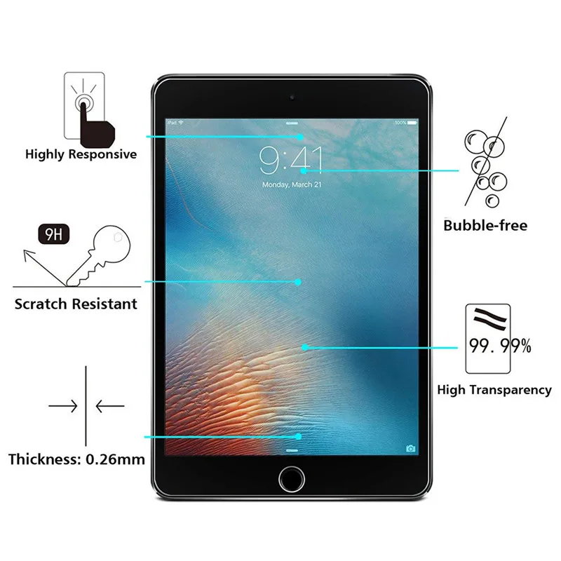 Закаленное стекло для планшетов Apple защита экрана iPad 2 3 4 5 6 9.7 2017 2018 Pro 11 10.5 Air Mini 1