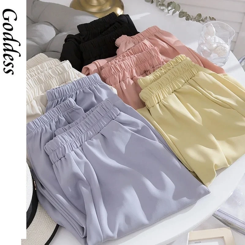 

Women's Summer 2021 Thin Ice Silk Chiffon Sweatpants New Korean Version of The High Waist Loose Bloomers and Leisure Harem Pants