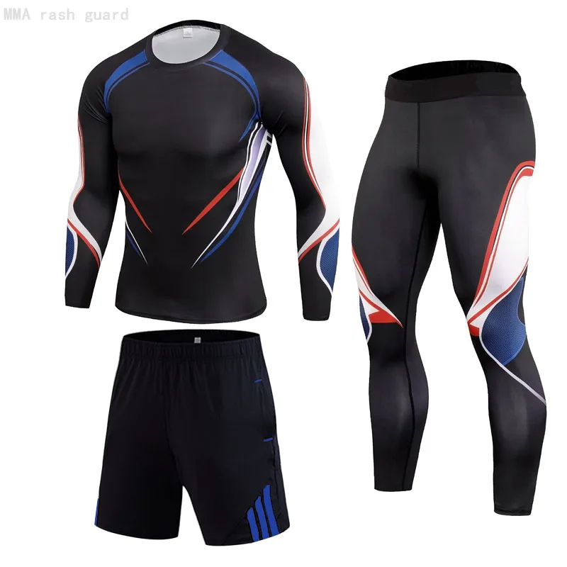 

Men Workout Clothes Set Gym Running Tights T-shirt MMA Skins Compression Leggings Quick dry Top Fitness Sports Track suit Men