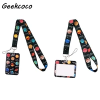 j2721 cartoon planet necklack lanyard key gym strap multifunction mobile phone with card holder cover for fans