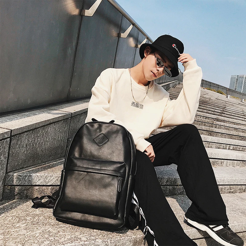 

Vintage Stylish Black Soft Leather Backpack For Man Large Capacity Mens Laptop Backpack For Young Travel Daypack New