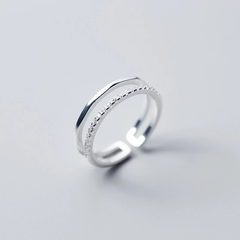 925 цельное Стерлинговое Серебро Геометрические двойные кольца инкрустированные