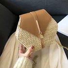 Стильная соломенная и кожаная сумочка, летняя плетеная женская сумка ручной работы из ротанга, Пляжная круглая богемная сумка на плечо, новинка 2021