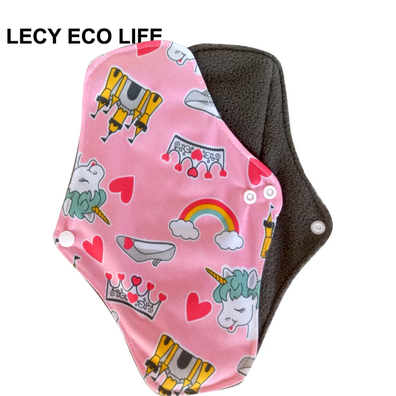 [LECY ECO LIFE] женские тканевые менструальные прокладки из флиса с принтом фламинго, бамбуковый уголь, многоразовые водонепроницаемые прокладки для мам