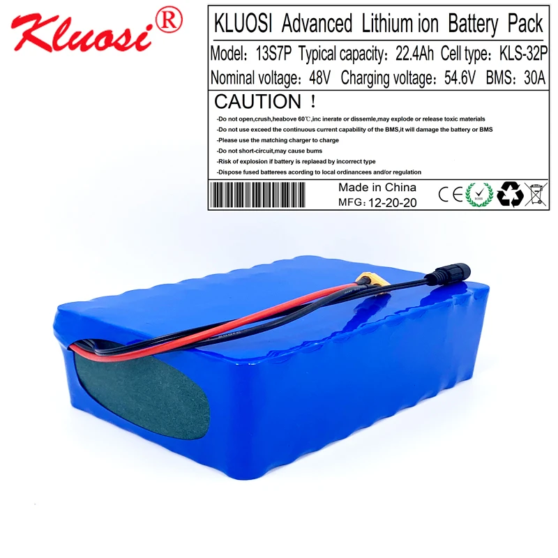 

KLUOS 13S7PI 48V Battery 22.4Ah 54.6V LG18650 Li-ion Battery Pack With 30A BMS Motor Electric Scooter Vehicle Ebike Bicycle
