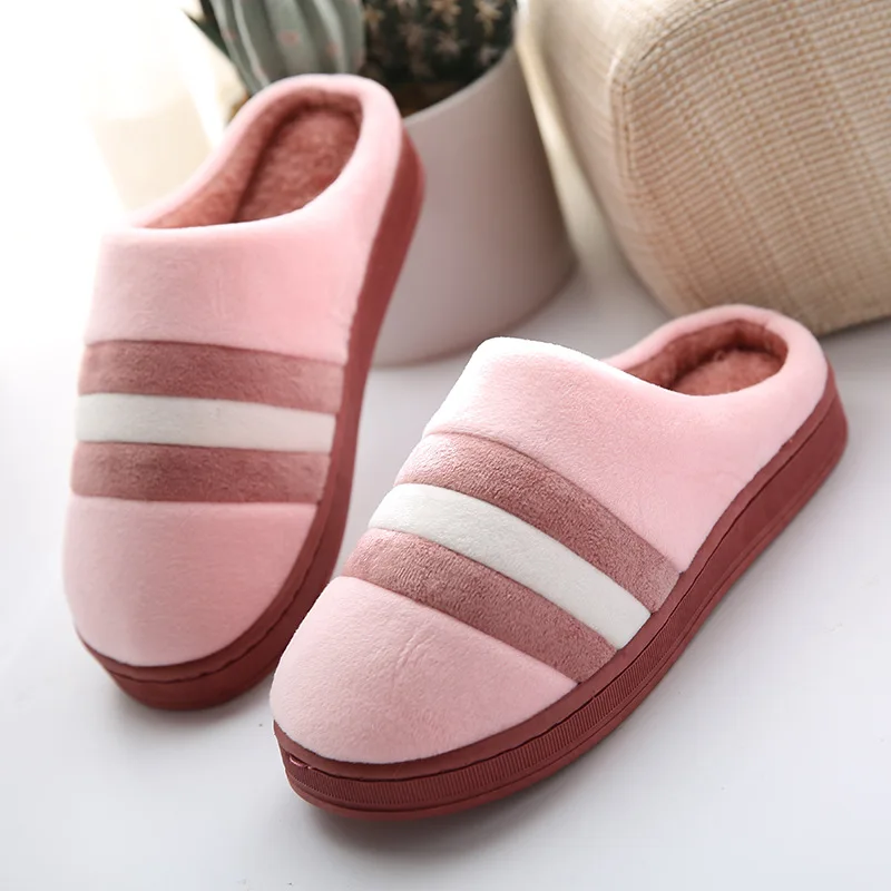 

Women Winter Slippers stripe Soft Plush Indoor slippers women Warm Slip On Female Male Home Comfortable Floor slippers Ladies