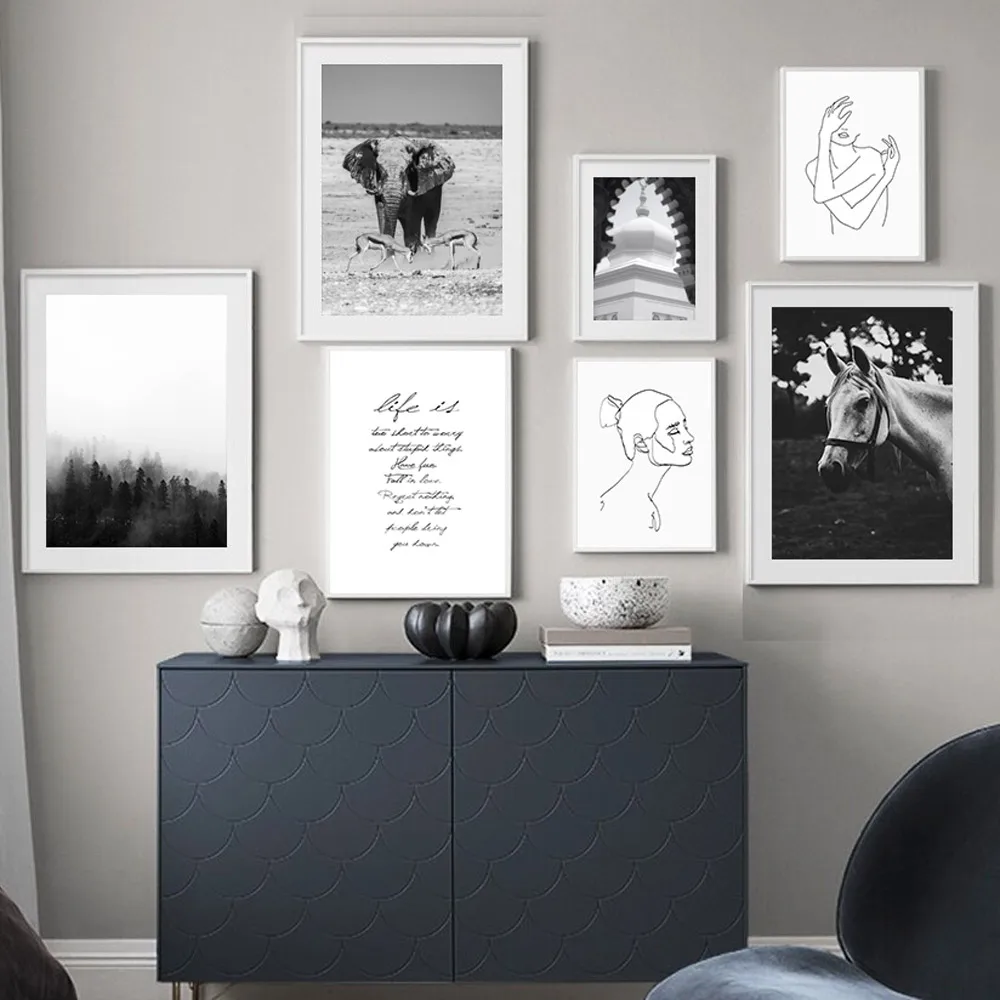 Северный плакат лес черно белые плакаты слон абстрактный принт холст