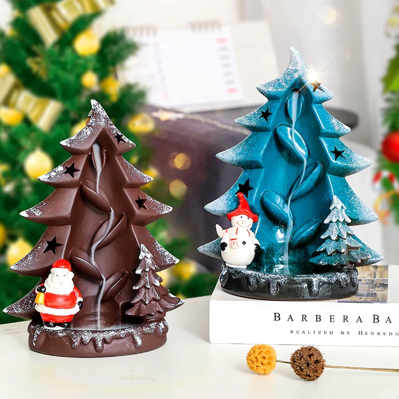 

Ceramic Festival Tree Backflow Incense Burner Purple Clay Aromatherapy Censer Ornaments Santa Claus Snowman Home Art Decoration
