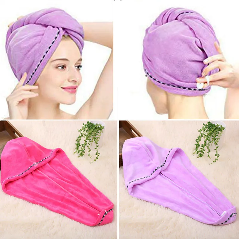 2Pcs Hair Quick Drying Towel Microfiber Wrapped Shower Bathing Cap with Button Douchemuts Czepek Suihkutulppa UYT Shop |