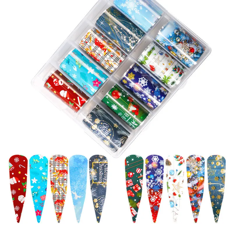 

Новые рождественские фольги для ногтей, наклейки из переводной бумаги, слайдеры из снежинок, обертывания для ногтей на Хэллоуин, зимние укр...