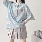 Костюм-Униформа Jk в стиле преппи из мягкой футболки с коротким рукавом и принтом кролика для девочек + плиссированная юбка в клетку 2022 костюмодна штука