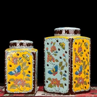 creative color flower butterfly ceramic jar flower arrangement flower vase desktop decoration yellow storage jar home decoration