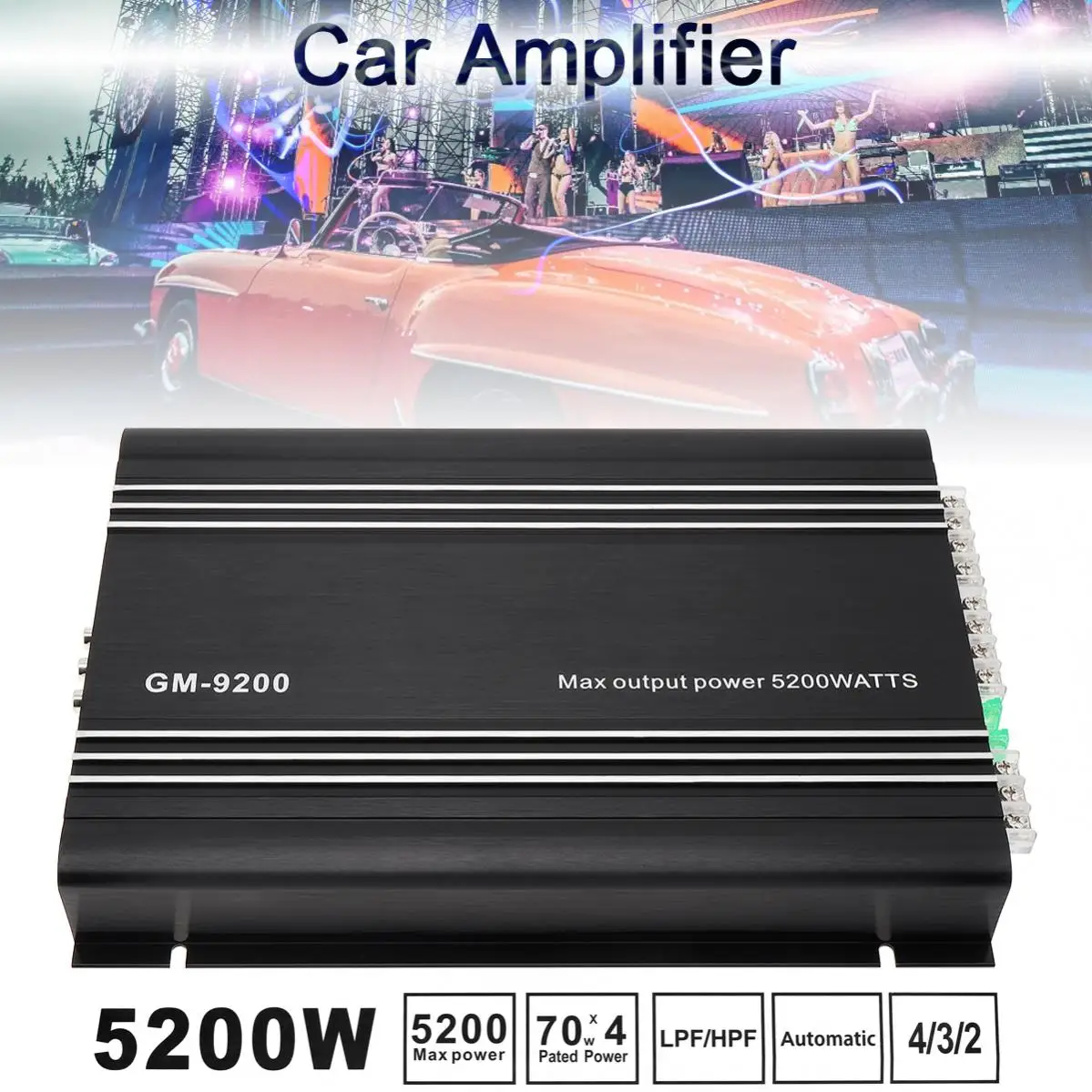 

5200W Car Stereo Amplifiers Class 4 Channel AB Digital Aluminum Alloy Universal High Power Stereo Amp for Car / Home