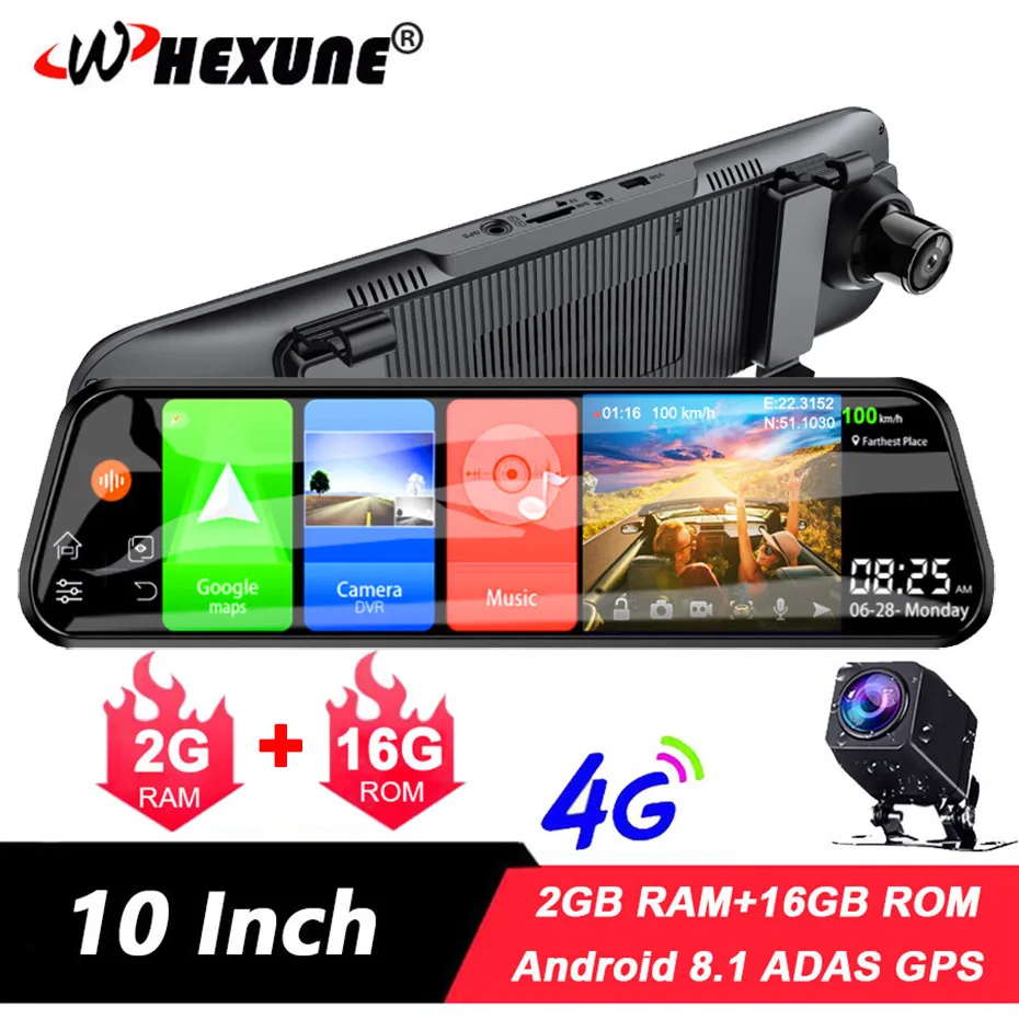Видеорегистратор WHEXUNE 4G Android 8 1 ADAS 10 дюймов GPS Wi Fi 1080P|Видеорегистраторы| |