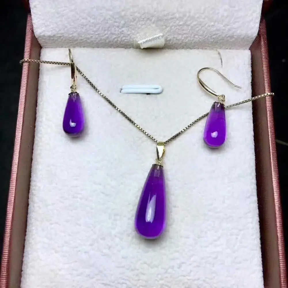 

SHILOVEM 18K YELLOW GOLD PIEZOELECTRIC AMETHYST STUD EARRINGS PENDANTS FINE JEWELRY GIFT NEW NONE NECKLACE MTZ06120816724Z