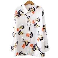 autumn fashion button up satin silk shirt vintage printing blouse women lady long sleeves female loose street shirts spring